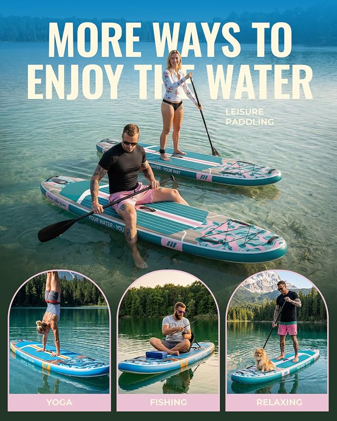 11ft Inflatable Stand Up Paddle Board, Wood Grain Ultra Lightweight SUP, 430lb Capacity for Adults Youth Family, for Fishing Surfing Camping, Includes Backpack & Pump