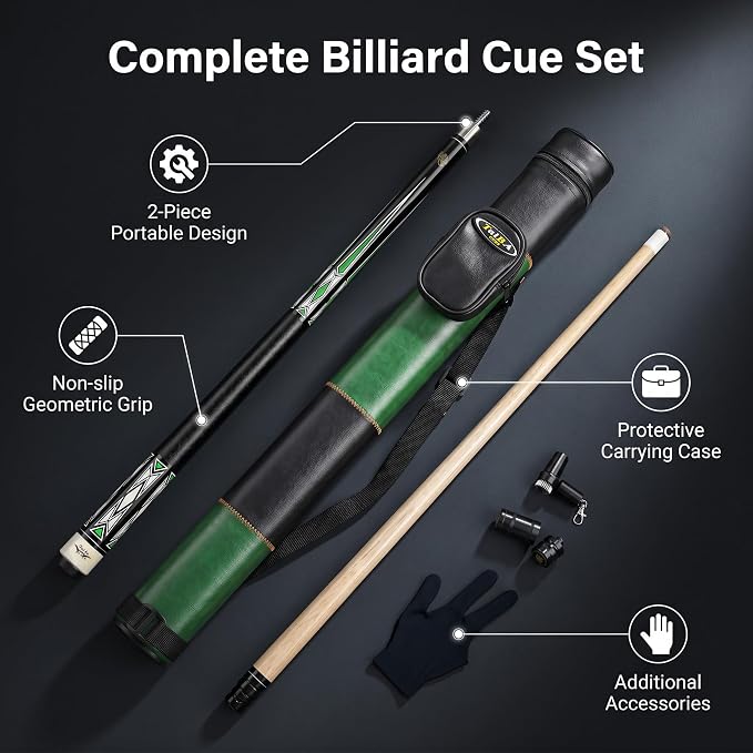 Tai ba cues 2-Piece Pool cue Stick + Hard Case, 13mm Tip, 58", Hardwood Canadian Maple Professional Billiard Pool Cue Stick 18,19,20,21,22 Oz Pool Stick (Selectable)-Blue, Black, Red, Gray, Green