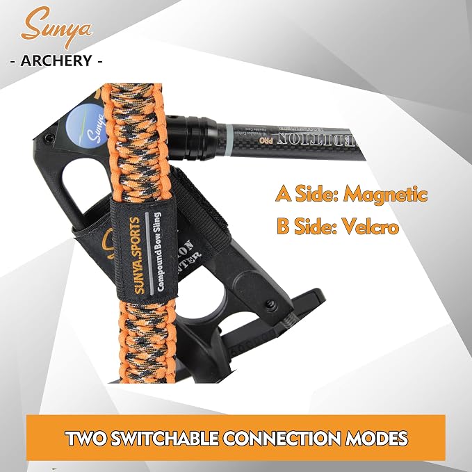 SUNYA Paracord Compound Bow Sling with V2 Upgraded Magnetic Connection System. Lightweight Hands Free Shoulder Carrying Sling for Bow Hunting, Field Archery and 3D