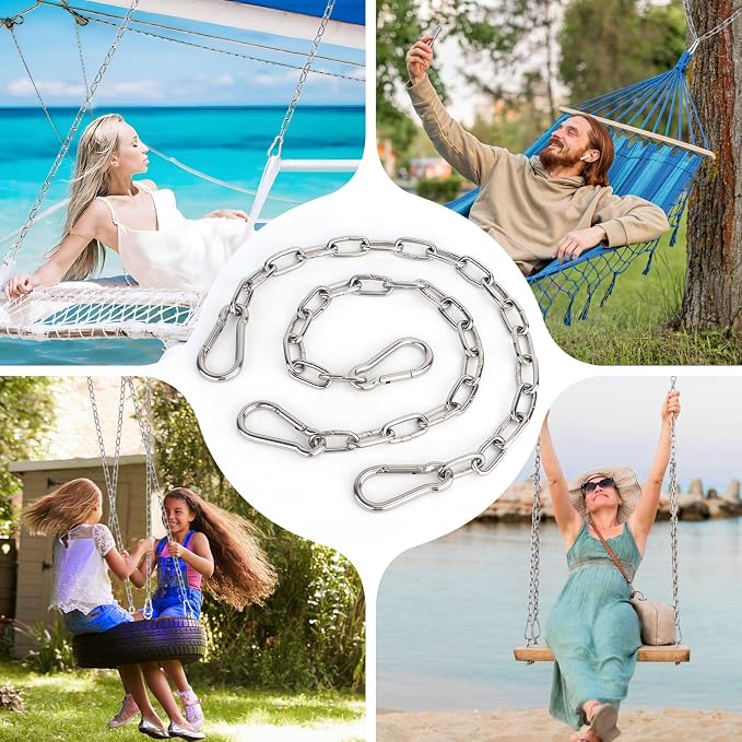 4 Pack 25in Hanging Swing Chain with 4 Carabiners, 440LB Capacity Hanging Kits Heavy Duty Hanging Chair Hardware for Hammock Swing Hanging Chair Punching Bags Sandbag Indoor Outdoor Yoga Gym (Silver)