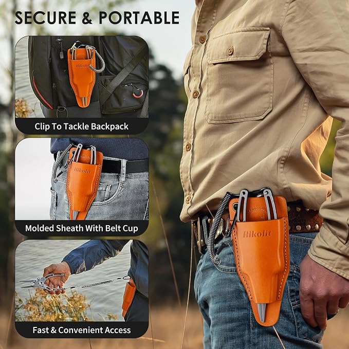 7.5” Titanium Fishing Pliers, Saltwater Fishing Pliers with Leather Sheath and lanyard, Never Rust Hook Remover and Split Rings, Fishing Gifts for Man