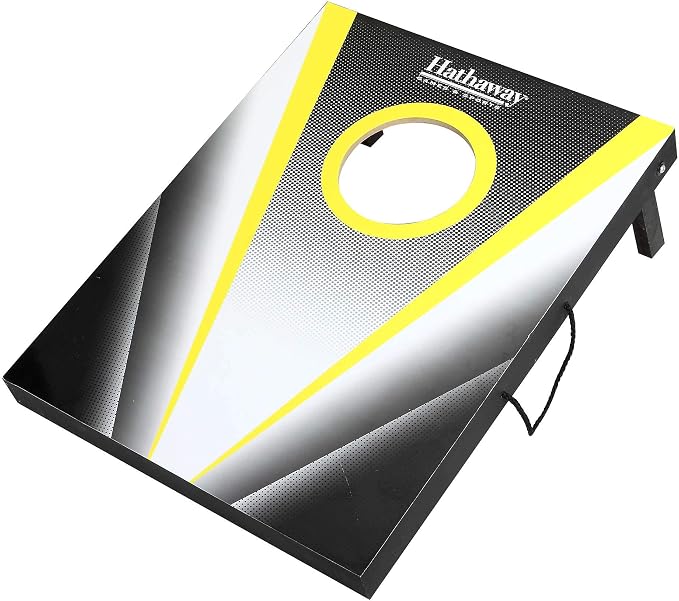 Hathaway Compact Cornhole Bean Bag Toss Game Set – Includes 2 Target Boards, 8 Bean Bags in Black and Yellow, and Carrying Case – Portable Cornhole Board Set for Outdoor Games