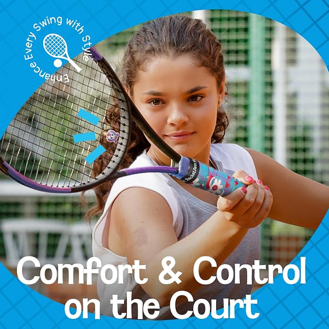 Racket Pets Kids Tennis Racket Dampener & Matching Overgrip Tape, Performance Shock Absorbing Dampener for Tennis Racket & Fun Animal Print Tennis Wrap Grip Tape