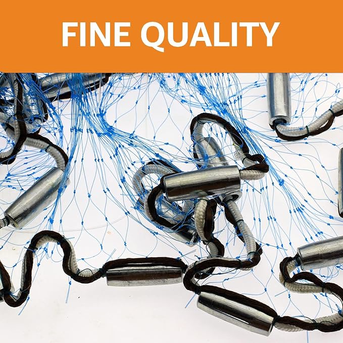 Nylon Monofilament Cast Net, 4FT/6FT/7FT/8FT/9FT/10FT/12FT American Style Hand Throwing Fishing Net with Iron Chain Weights for Saltwater and Freshwater