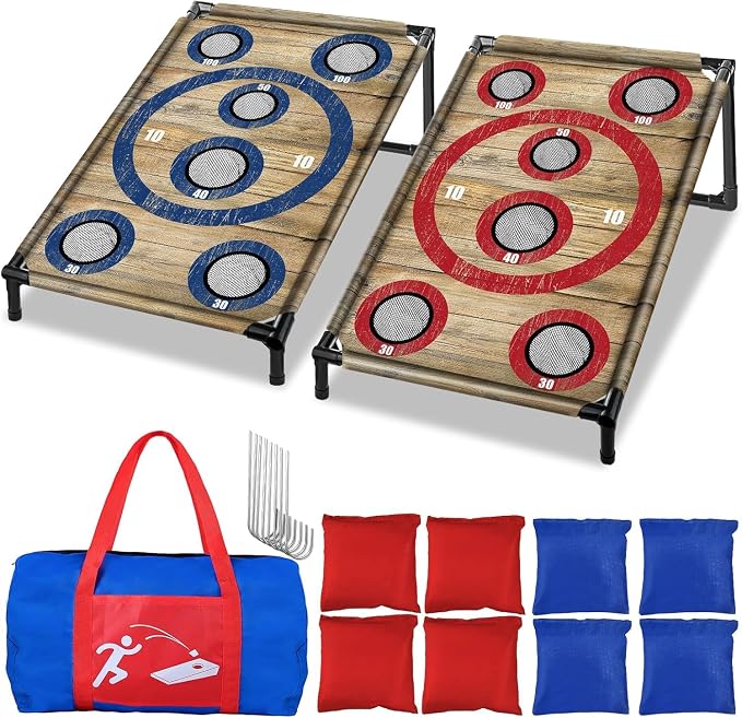NZQXJXZ Portable Cornhole Board Set with 8 Bean Bags Corn Hole Toss Game Cornhole Games for Indoor and Outdoor Parties, Ideal for Kids, Adults, Camping Travel,Parties,Beach, Yard