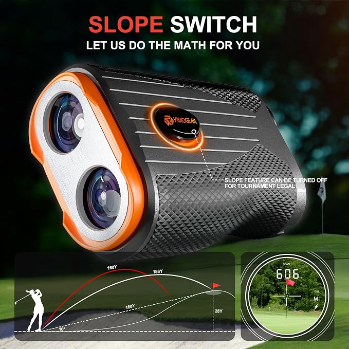 VISIOGEAR Golf Rangefinder with Slope, 1200 Yards Laser Range Finder for Golfer, 7X Magnification Range Finder Rechargeable Golf Accessories for Men, Flag Pole Locking Vibration