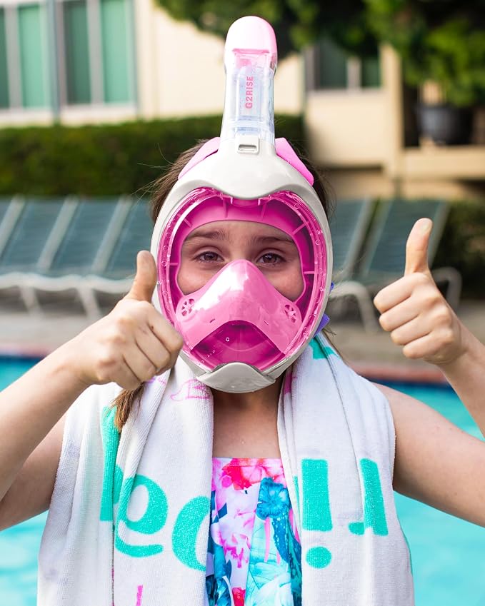 G2RISE Kids Snorkel Mask Full Face Snorkel Set, Snorkeling Gear for Kids with 180 Degree Panoramic View, Anti-Leak & Anti-Fog