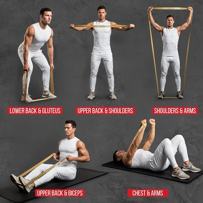 COBRASIX Long Resistance Bands for Working Out | Set of 6 Exercise Bands for Full-Body Training | Pull Up Bands for Home Gym with Handles, Door Anchor and Bar Options | for Men & Women