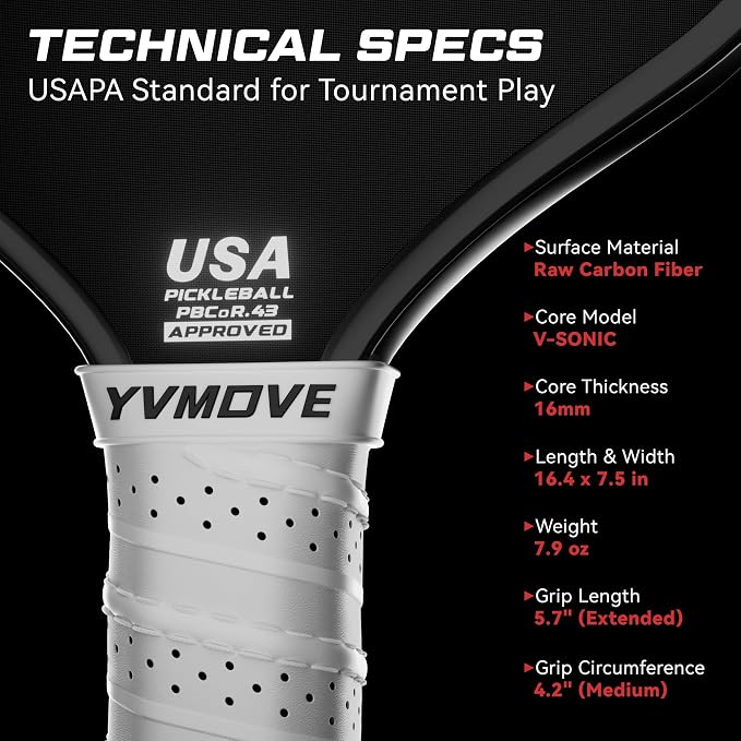 Pickleball Paddles | USAPA Approved | Raw Carbon Fiber Face | Max Control & Effortless Power | 16MM Core Anti-Shock | Intermediates to Pros