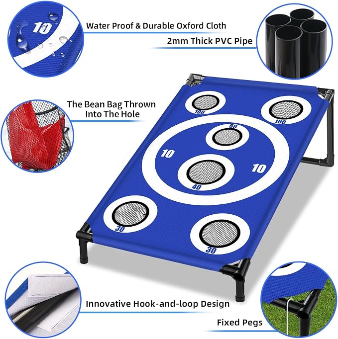 NZQXJXZ Cornhole Board Set with 8 Bean Bags 3x2 Ft Corn Hole Games Portable Cornhole Set for Indoor and Outdoor Ideal for Kids, Adults, Camping,Travel,Beach, Yard
