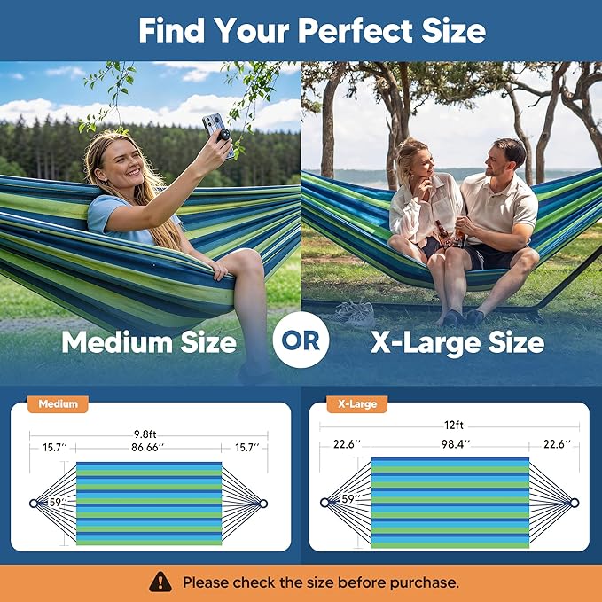 SUNCREAT Hammocks Outdoor Camping Double Hammock, Hammock Replacement for Stand, Blue & Green