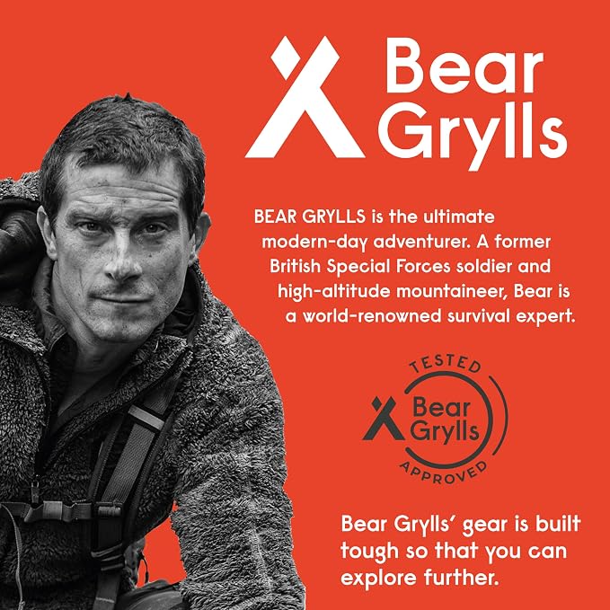 Bear Grylls 45L Hiking Hydration Backpack, Day Pack With 2L Water Bladder, Lightweight and Perfect for Camping, Running, Cycling, Mountain Biking, Skiing, Snowboarding For Men and Women - Black