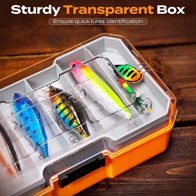 PLUSINNO Fishing Lures Tackle Box Gear Kit with Tackle Included, 373 PCS | Waterproof, Compact & Customizable, for Bass Trout, Freshwater Topwater, 16 Rigs, Fishing Gifts for Men Starter