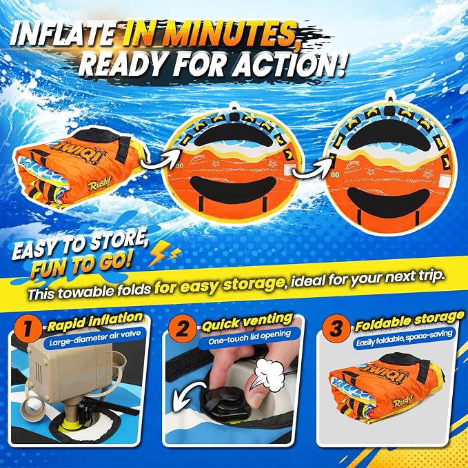 Heavy-Duty Towable Tube for Boating, Boat Tubes with Nylon Cover, Inflatable Water Sport Towables with Front Back Tow Points, Super Round Design