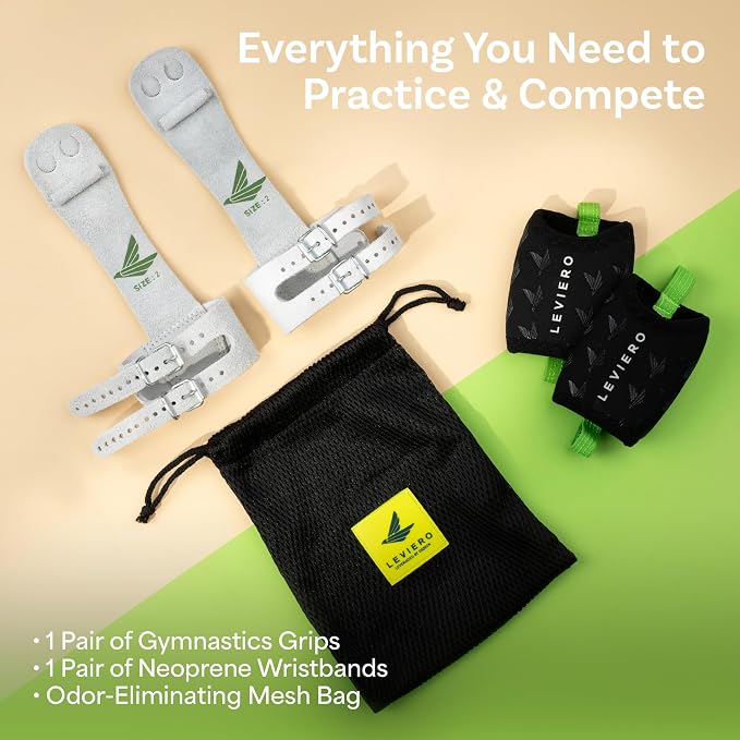 Gymnastics Grips Set Narrow Squeeze, Grips for Gymnastics Girls, Dowel Grips with Soft Leather, Double Buckle Wrist Closure, and Adjustable Finger Holes, for All Ages