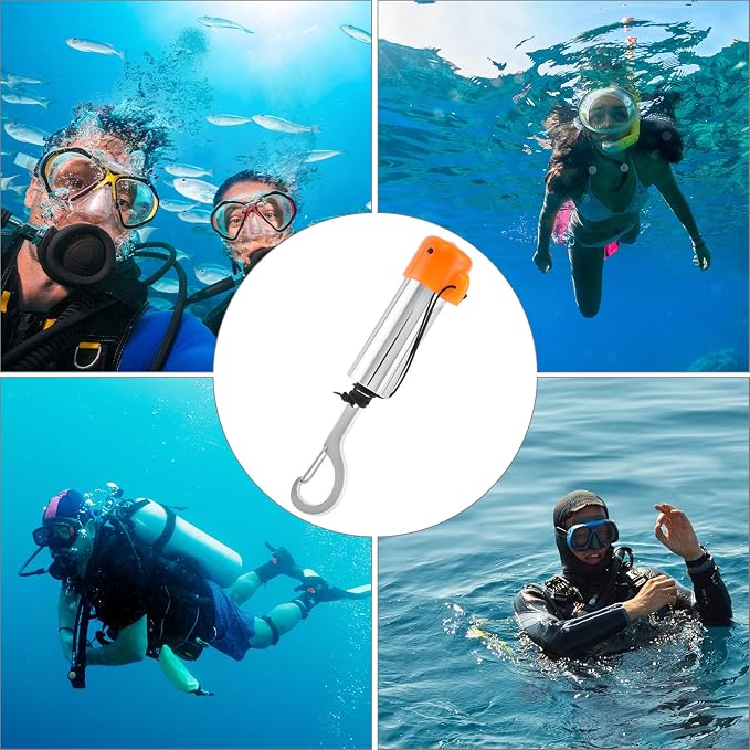 QWORK Scuba Diving Underwater Shaker with Clip, Non-Corrosive Metal Rattle Stick, Compact Safety Signal Bell for Scuba Gear Accessories - Includes Protective Quiet Cover for Marine Life Conservation