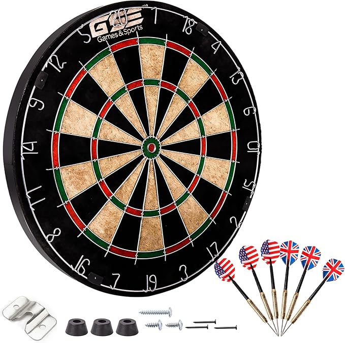 GSE Games & Sports Expert 18" Regulation Size Steel Tip Dartboard Game Set. Excellent Bristle/Sisal, Paper Baseball, Bullseye, Dart Board Game Set (Several Styles Available)