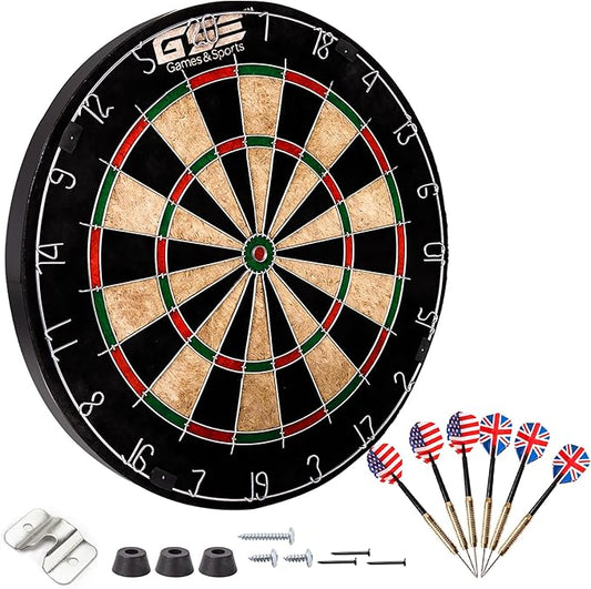 GSE Games & Sports Expert 18" Regulation Size Steel Tip Dartboard Game Set. Excellent Bristle/Sisal, Paper Baseball, Bullseye, Dart Board Game Set (Several Styles Available)
