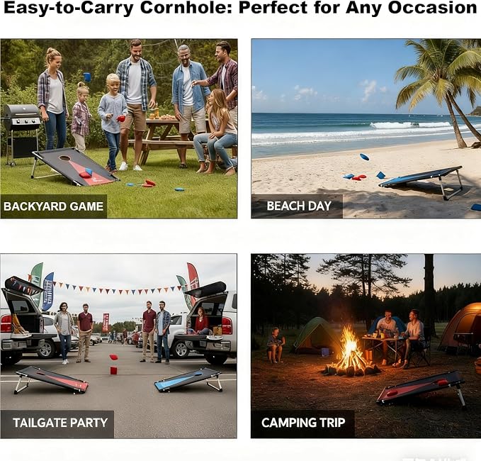 2026 Upgraded Cornhole Board Set for Kids Adults, 3FT x 2FT All Weather Corn Hole Game, Portable Design with Durable 300D Cloth, 8 Bean Bags & Carrying Case, Indoor Outdoor Games Backyard Lawn Game