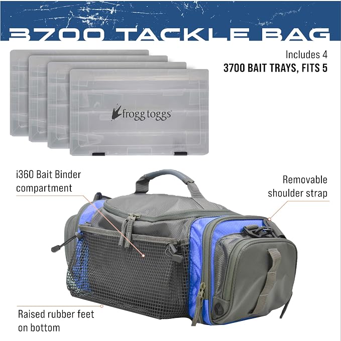 FROGG TOGGS Heavy Duty Fishing Tackle Duffle Bag, Includes Bait Trays