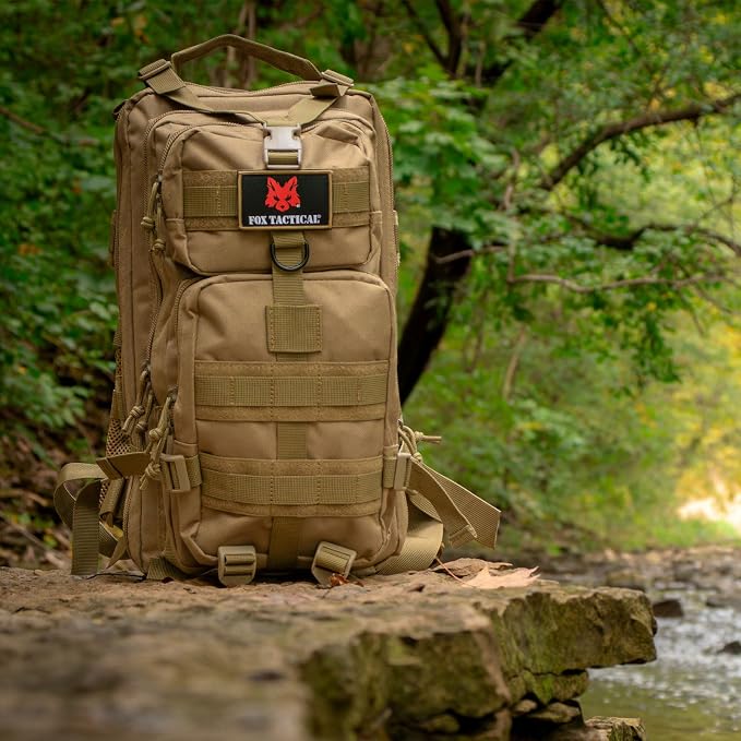 FOX OUTDOOR PRODUCTS Medium Transport Pack | 29L Tactical Backpack with Organizer Pockets, MOLLE Webbing & Hydration Sleeve, Coyote