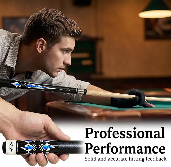 Tai ba cues 2-Piece Pool cue Stick + Hard Case, 13mm Tip, 58", Hardwood Canadian Maple Professional Billiard Pool Cue Stick 18,19,20,21,22 Oz Pool Stick (Selectable)-Blue, Black, Red, Gray, Green