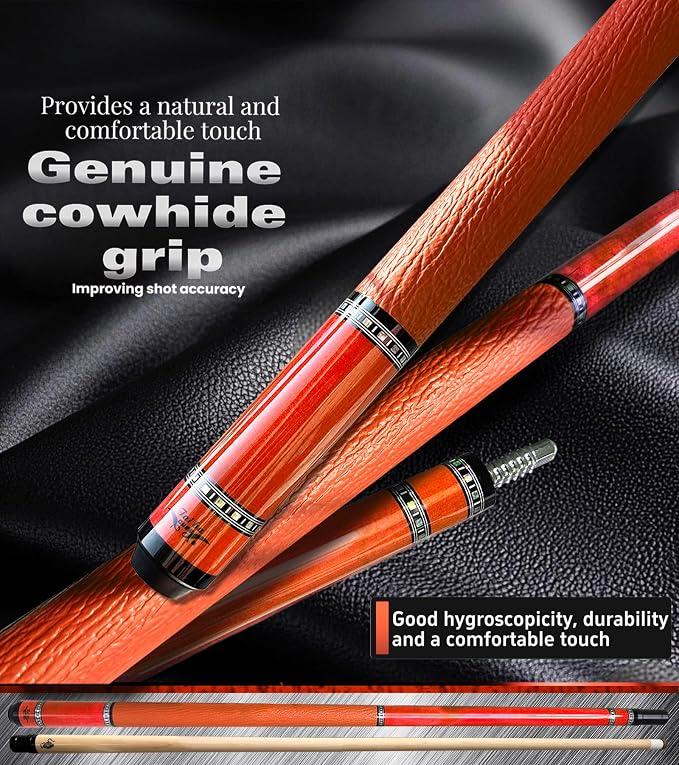 Tai ba cues 2-Piece Pool cue Stick with Case, Genuine Leather Grip, 13mm Tip, 58", 3/8 * 8 Pin Joint, Hardwood Canadian Maple Professional Billiard Cue Stick 19, 20, 21 Oz, Pink, Blue, Green, Orange
