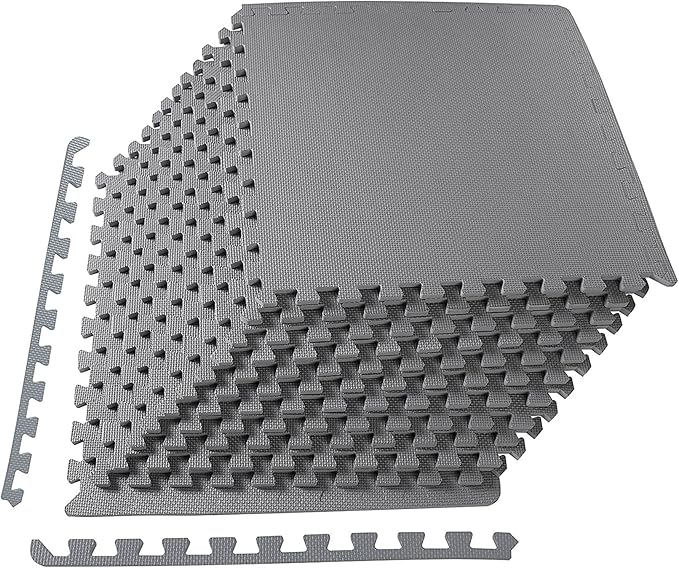 BalanceFrom Puzzle Exercise Mat 1/2" Thick, EVA Interlocking Foam Floor Tiles for Home Gym, Mat for Home Workout Equipment, Floor Padding for Kids, Gray, 24 in x 24 in x 1/2 in, 48 Sq Ft - 12 Tiles