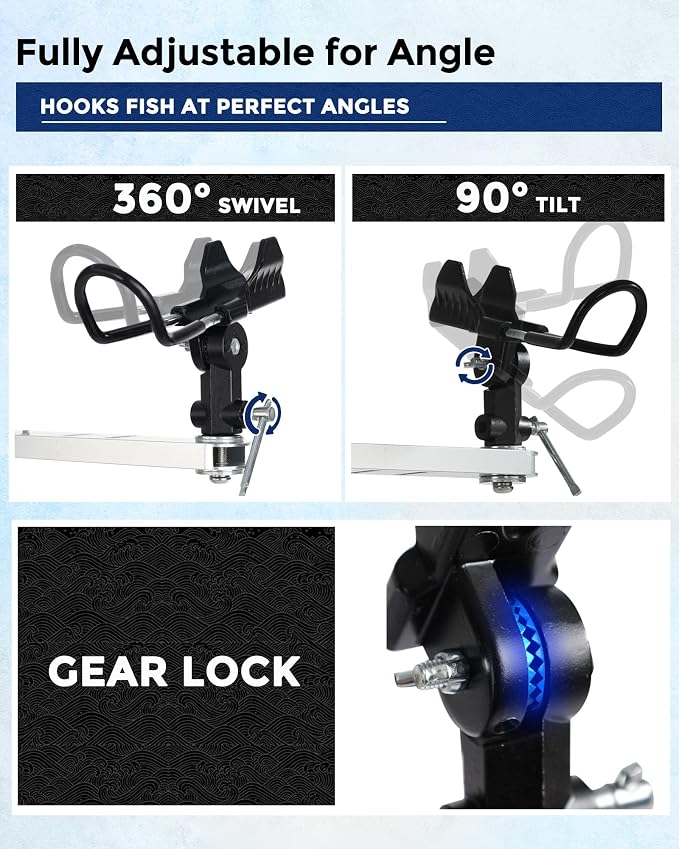 Spider Fishing Rod Holders for Boat, Aluminum Crappie Fishing Pole Mount, Adjustable Height & Angle, Boat Rod Rack for Spider Rigging