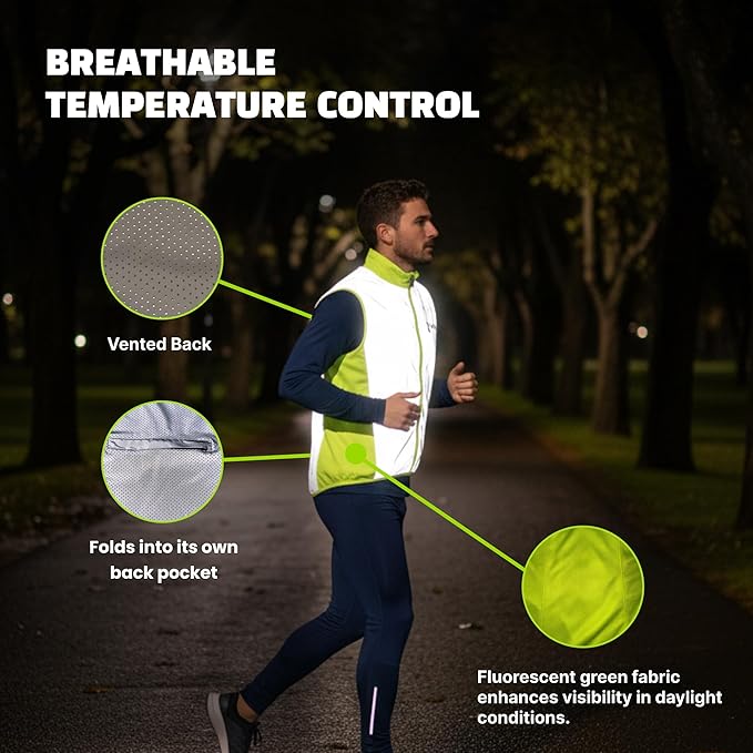 ReflecToes Reflective Safety Vest for Night Visibility – Hi Vis Running & Cycling Gilet – Lightweight, Breathable Outer Layer