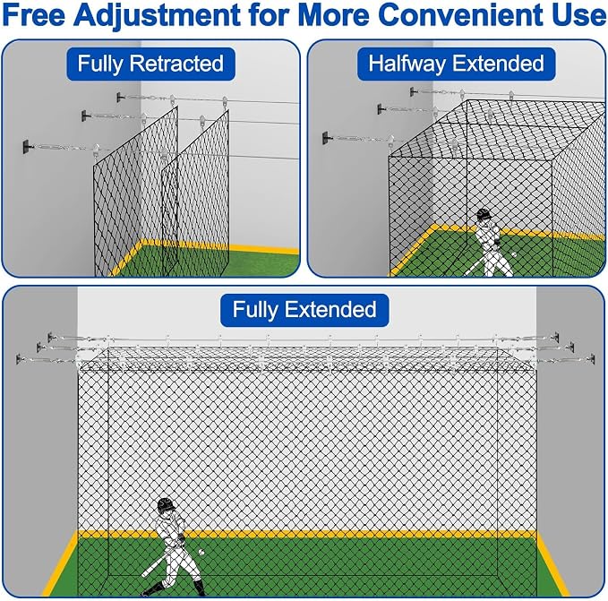 20FT Batting Cage Cable & 21 Pulleys & 21 Spring Hooks Kit, Heavy Duty Retractable Batting Cage Netting Net Wire Tension Hanging Kit, Batting Cage Frame for Indoor & Backyard, DIY Baseball