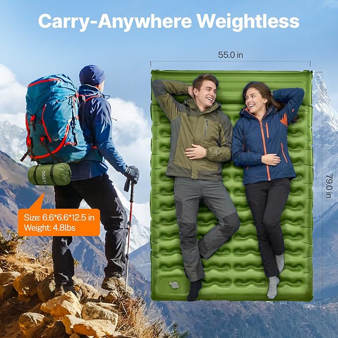 OGERY Sleeping Pad, Ultralight Inflatable Sleeping Pad for Camping with Pillow Built-in Foot Pump, 6" Extra-Thick Reinforced Camping Mattress for Hiking, Backpacking, Tent