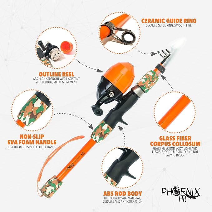 Kids Fishing Pole and Tackle Box Kit - Telescopic Kids Fishing Poles for Boys Perfect to Inspire a Lifetime Passion - Durable Youth Fishing Pole with Accessories Included and Non-Slip EVA Foam Handle