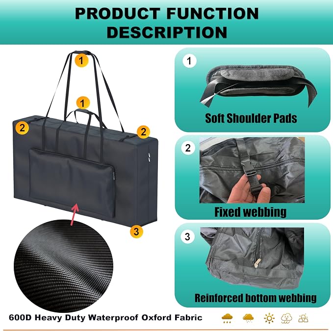 Cornhole Carrying Case, Cornhole Bag Tote Fits 4' x 2' Regulation Size Board, Heavy duty 600D Waterproof Oxford Fabric, Large Pockets for Cornhole Outdoor Games,Only Bag.