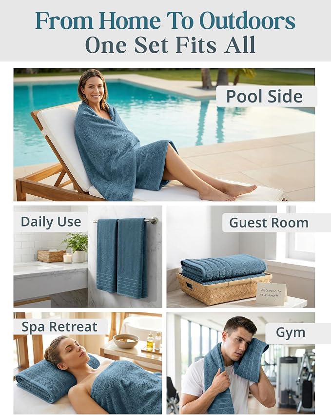Casa Platino Bath Sheet Set, 4 Pack (36"x 72"), Hotel Towels, 100% Ring Spun Cotton Bath Sheets, Absorbent Towels, Quick Dry, Soft Towel - Steel Blue
