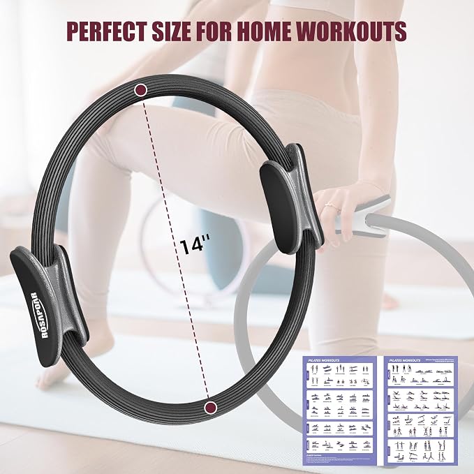 ROSAPOAR Pilates Essentials Kit for Women, Pilates Ring Set - 14" Magic Circle with Yoga Ball & Resistance Bands – Pilates Kit for Home Workouts, Toning & Core Sculpting Pilates Equipment