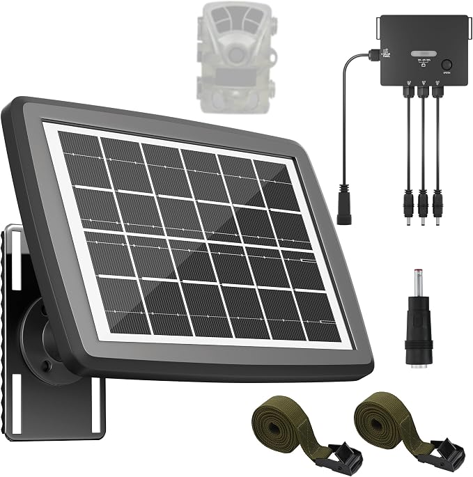 SUNAPEX Solar Panel for Trail Camera, 4500mAh Solar Battery Charger with Built-in Battery and Controller, DC 6V/9V/12V Output, for Trail Camera Hunting Accessory (3W Solar Charger for Camera)