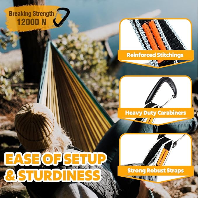 NATUREFUN Ultra-Light Travel Camping Hammock | 300kg Load Capacity,Breathable,Quick-Drying | 2 x Premium Carabiners,2 x Nylon Slings Included | Outdoor Indoor Garden