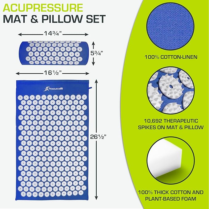 ProsourceFit Acupressure Mat and Pillow Set for Back/Neck Pain Relief and Muscle Relaxation