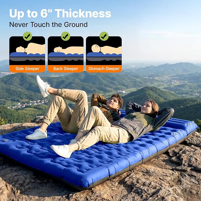 OGERY Sleeping Pad, Ultralight Inflatable Sleeping Pad for Camping with Pillow Built-in Foot Pump, 6" Extra-Thick Reinforced Camping Mattress for Hiking, Backpacking, Tent