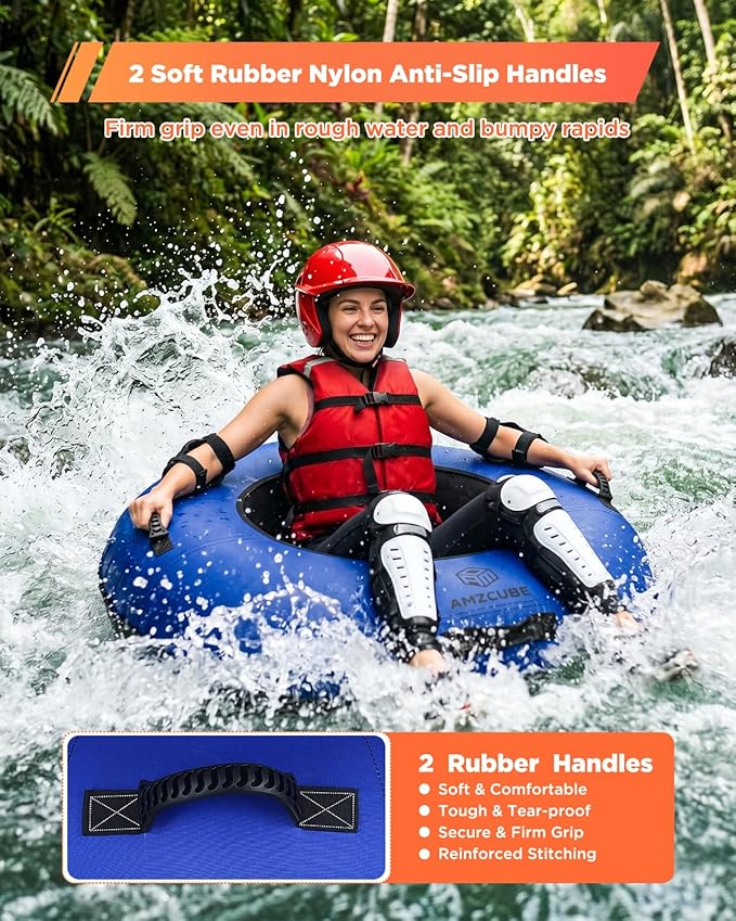 Heavy Duty River Tube for Floating, 44" River Float for Adults with Upgraded Handles and Drink Holder, Abrasion Proof 600D Canvas Cover Outdoor Inflatable Water Tube with Towable Strap
