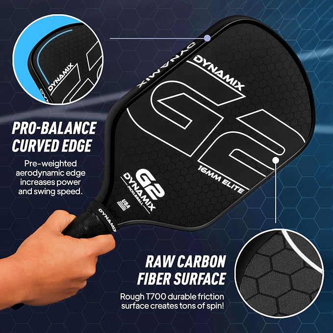 Carbon Fiber Pickleball Paddle 16mm G2, USAPA Approved Raw Carbon Gen2, Pro-Grade Thermoformed Pickleball Racket, Elite Pickle-Ball Paddle for Control, Power & Spin