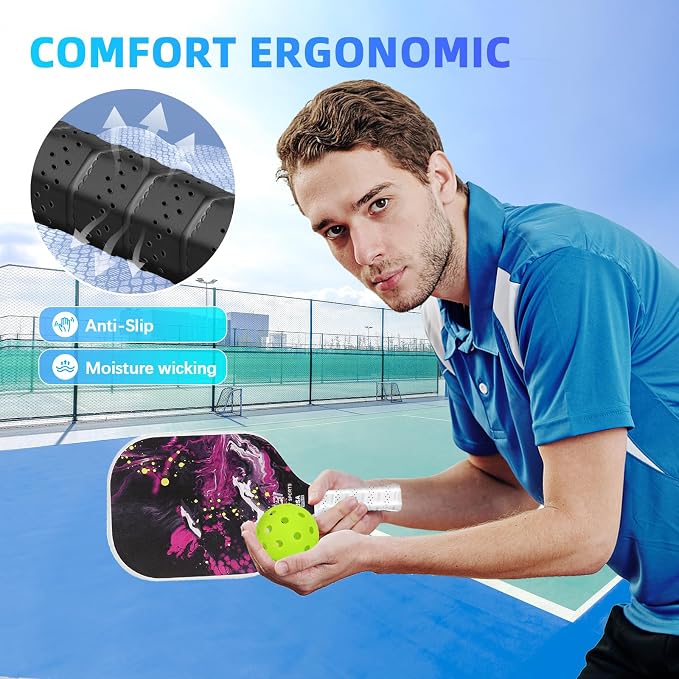 Pickleball Paddles Set of 2/4, USAPA Approved Carbon Fiber Surface Pickle Ball Set - 14mm PP Honeycomb Core of Lightweight Pickleball Rackets -Suitable for Beginners' Training and Game（Blue）
