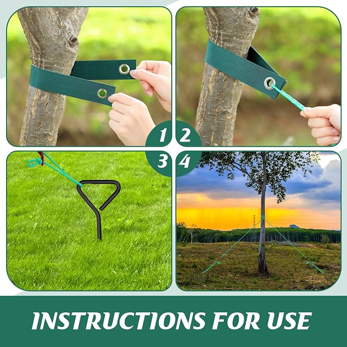 Sintuff 6 Set Tree Stakes and Supports Kit for Anti Hurricane Leaning Trees Straightening Heavy Duty 15. 75" Spiral Tree Stake with 13. 12 ft Ropes and 15. 75'' Support Straps (Green)