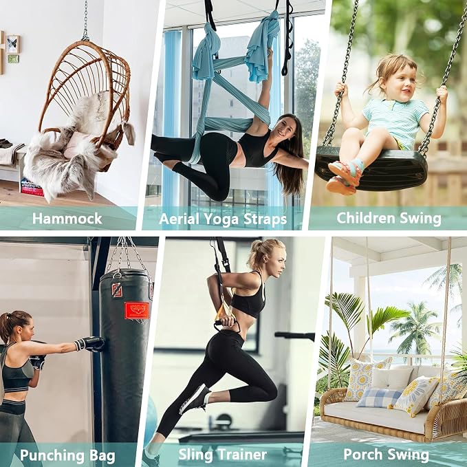360°Rotating Hammock Hanging Kit, Heavy Duty 1200 lb Capacity Stainless Steel Hanging Swing Hooks, 2 Pack Swing Hanger for Yoga, Hammock Chair, Sandbag, Swing Sets(Silver