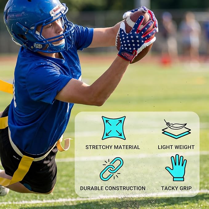 Football Gloves for Youth and Adult Men,Sticky Adhesive Palms Receiver Gloves,Grip Boost Flag Football Accessories Gifts for Family and Friends