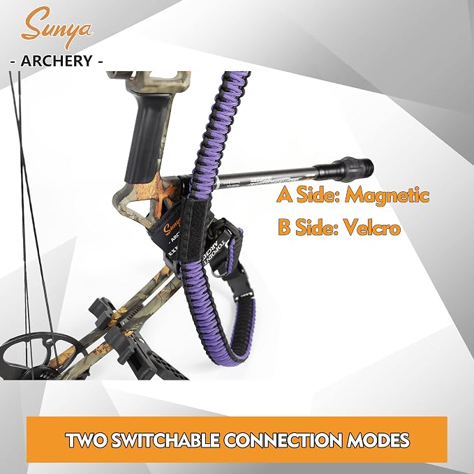 SUNYA Paracord Compound Bow Sling with V2 Upgraded Magnetic Connection System. Lightweight Hands Free Shoulder Carrying Sling for Bow Hunting, Field Archery and 3D