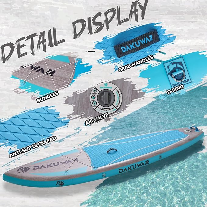 DAKUWAR Paddle Board 10'6''/10' Inflatable Stand Up Paddle Boards with SUP Accessories Ultra-Light Paddleboard Non-Slip Comfort Deck for Adults & Youth of All Skill Levels