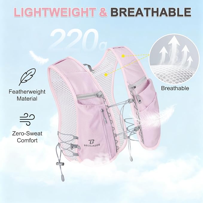 BECOJADDE 5L Running Vest for Women, Hydration Backpack Lightweight & Breathable for Trail Running, Marathon, Hiking, Cycling