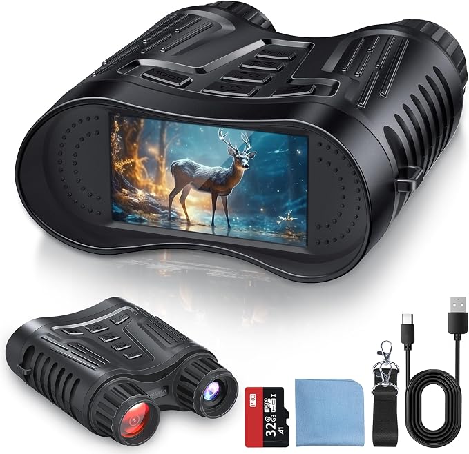 4K Night Vision Goggles Binoculars - Infrared Night Vision in 100% Darkness, 3.2'' Large Screen, 8X Digital Zoom, 32GB Card to Save Photos and Videos for Camping Hunting & Security